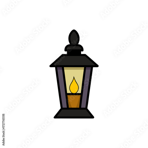 cartoon black iron lantern with candle glow  vinta