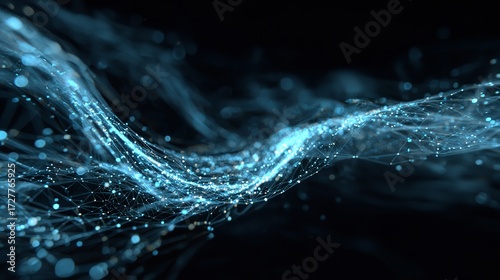 Fototapeta Naklejka Na Ścianę i Meble -  Futuristic tech background visualizing quantum data flow. A digital abstract concept rendered in 3D. Represents the future of technology with a dynamic flow of information.
 
