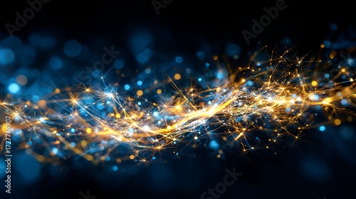 Gleaming, bright blue and yellow sparks ignite against a dark backdrop, resembling magical lights.
 