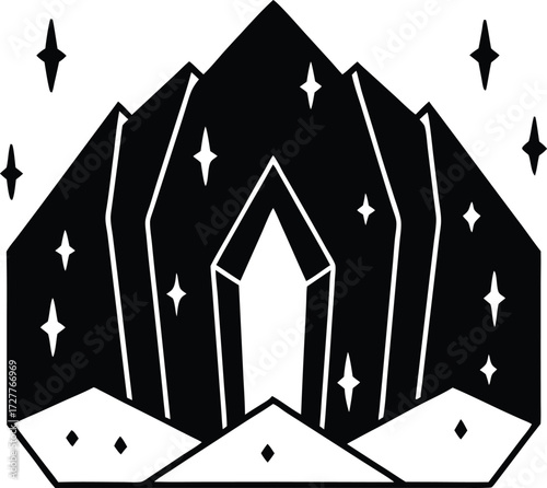 magical crystal cave with sparkling gems illustration on transparent background