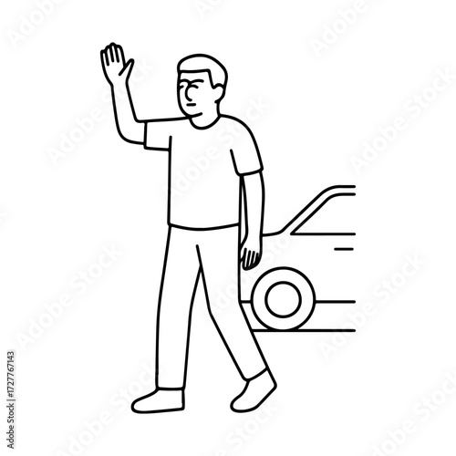 line icon man raising his hand to hail a taxi vector on a white background
Vector line icon on a white background
