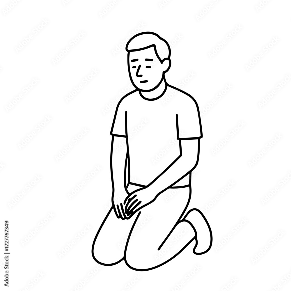 Obraz premium line icon man kneeling vector on a white background Vector line icon on a white background