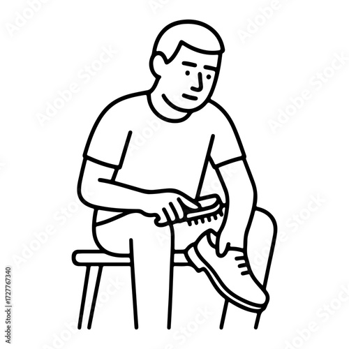 line icon man cleaning shoes vector on a white background
Vector line icon on a white background
