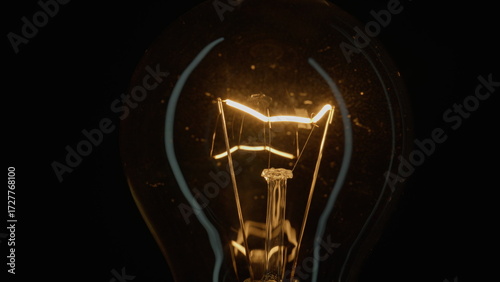 Canvas Print Incandescent bulb turns on and off flickers on black closeup