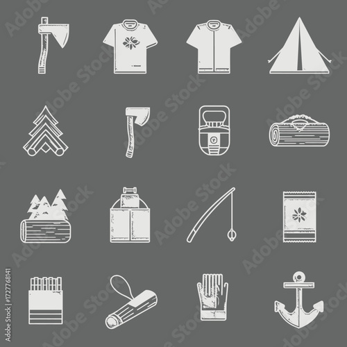 Camping gear. Variety of gear, including tools, equipment, clothing and accessories
