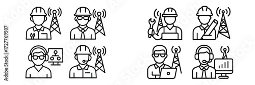 Workers engage in various tasks related to telecommunications tower maintenance and support