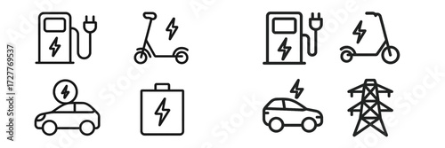 Electric vehicles and charging stations showcase sustainable energy options for modern transportation
