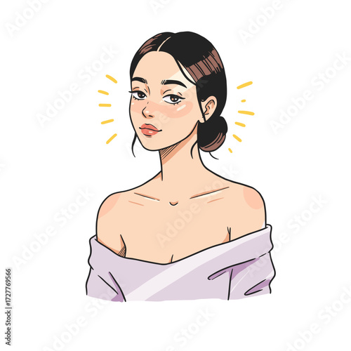 Young woman with a bun hairstyle showing a confident expression  
