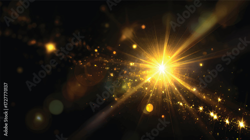 A radiant burst of golden light with sparkling particles and rays emanating outward, creating a magical and vibrant atmosphere