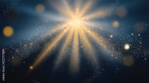 A radiant burst of golden light with sparkling particles and rays emanating outward, creating a magical and vibrant atmosphere
