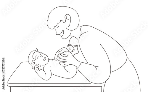 mom with baby in doodle style.Illustration for banner postcard design print sticker poster background