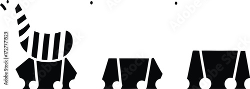 whimsical carousel with patterned horses and decoration illustration on transparent background