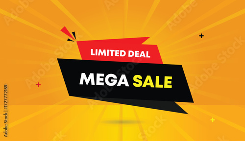 mega sale limited deal editable web banner vector art illustration icon badge template design red gradient black shapes orange yellow abstract background 4k high quality modern creative marketing prom