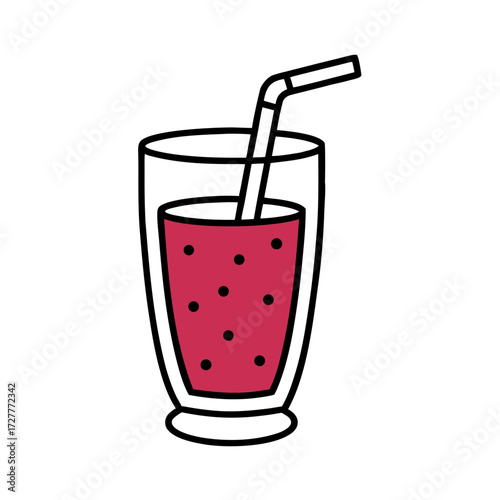 Glass of pink smoothie with straw and bubbles  