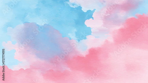A soft watercolor background featuring a blend of blue and pink hues, creating a dreamy and serene atmosphere