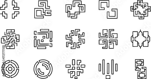 Set of disconnected elements outline vector icons