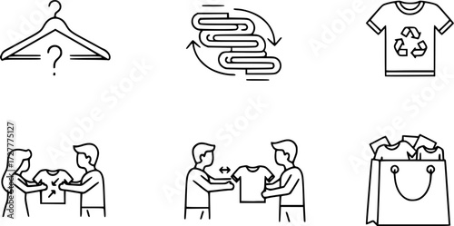 Set of clothing swap event outline vector icons