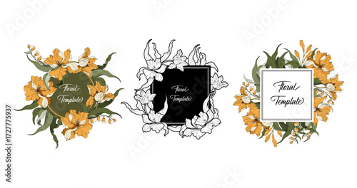 Vector. Flax flowers. Engraved ink art. Wedding cards with floral decorative borders. Thank you, rsvp, invitation elegant cards illustration graphic set.