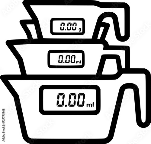 Set of digital measuring cup set outline vector icons
