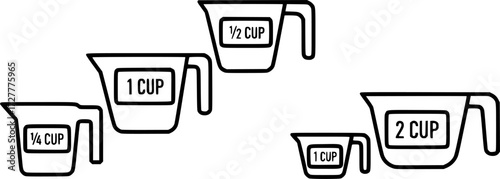 Set of digital measuring cup set outline vector icons