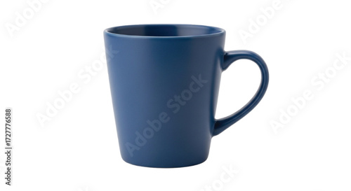 Simple blue ceramic mug with a handle on a white background