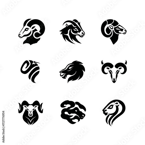 Animal Head Silhouettes  Collection of stylized heads of mammals in black on white