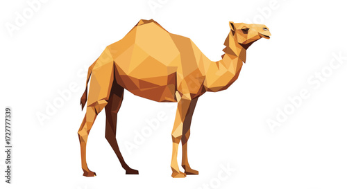 A geometric style illustration of a dromedary camel standing proudly on a transparent background isolated on transparent background