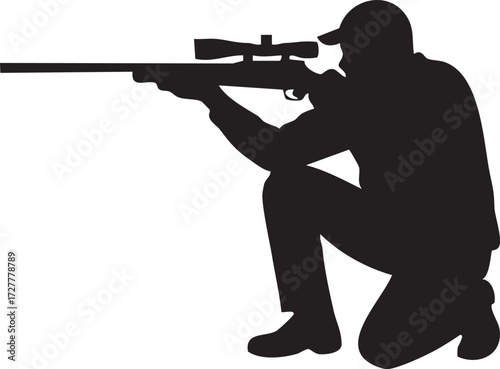 sniper with rifle silhouette vector