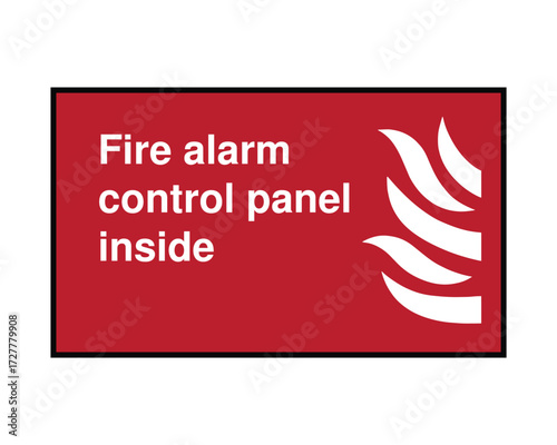 Fire Alarm Control Panel Inside Sign – Red Safety Notice with Flame Icon for Emergency Access High-Quality Vectorial Stock Image