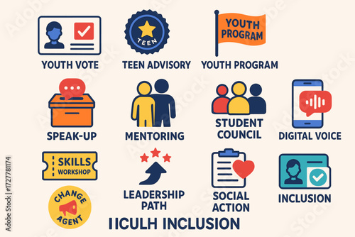 Teen advisory and youth program icons for student engagement and inclusion