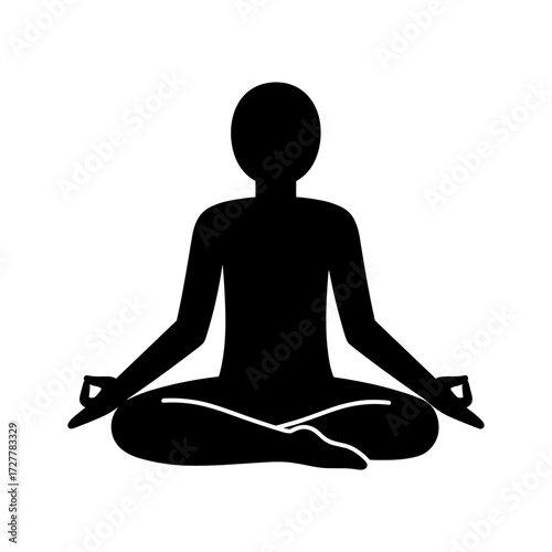 Silhouette of person with peaceful mood meditating in lotus pose in minimalist monochrome style for relaxation and mindfulness