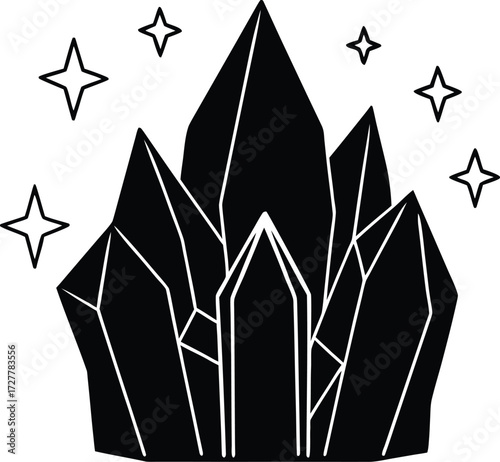 magical crystal cave with sparkling gems illustration on transparent background