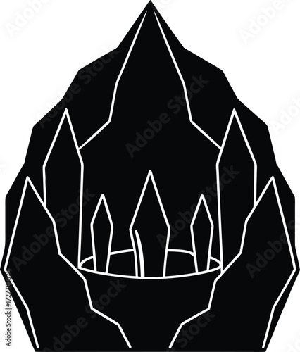 magical crystal cave with glowing stalagmites illustration on transparent background