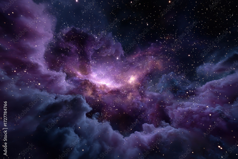 Fototapeta premium Vibrant purple nebula illuminating the cosmos with brilliant hues and scattered stars in an expansive galactic backdrop