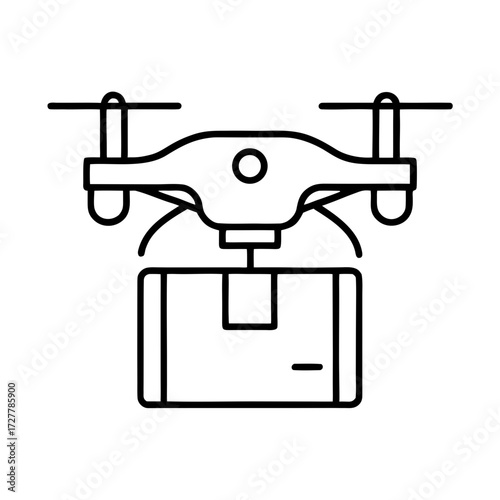 Line drawing of a drone with cargo hanging below it  