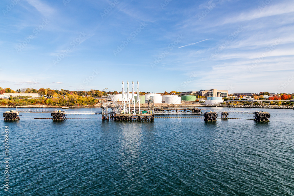 custom made wallpaper toronto digitalview to skyline of Groton from the seaside with view to industrial area with tank farm