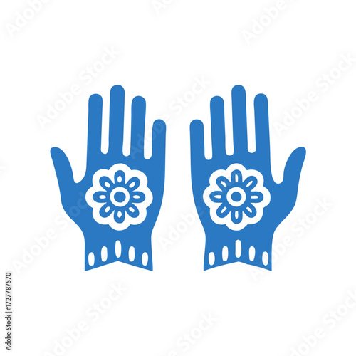Blue decorative hands with floral henna design illustration  