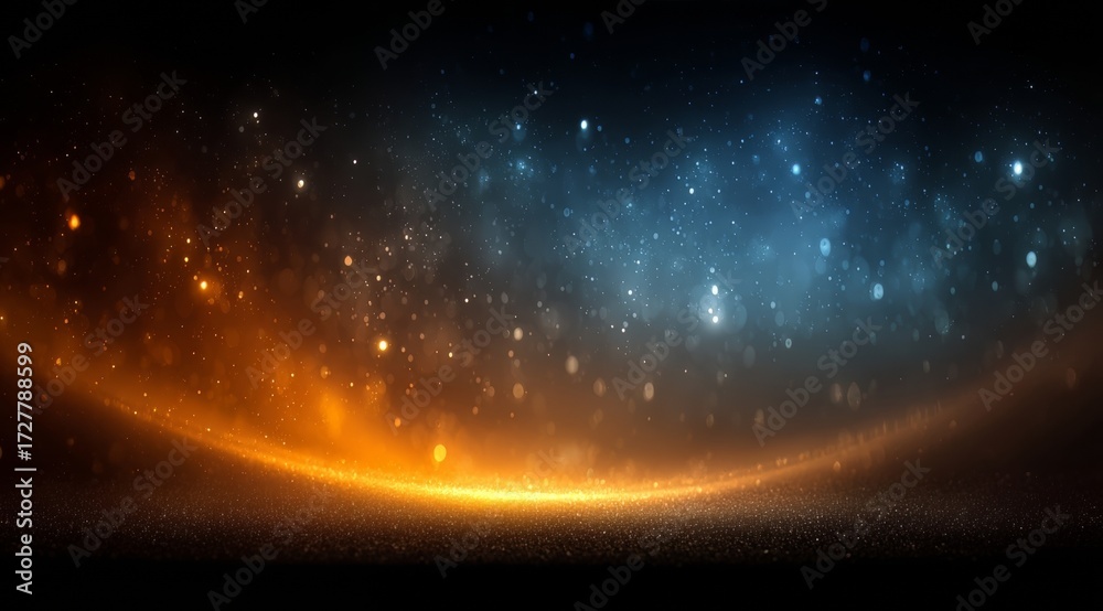 Obraz premium Black background with orange and blue streaks of light. The orange streaks are more prominent than the blue streaks
