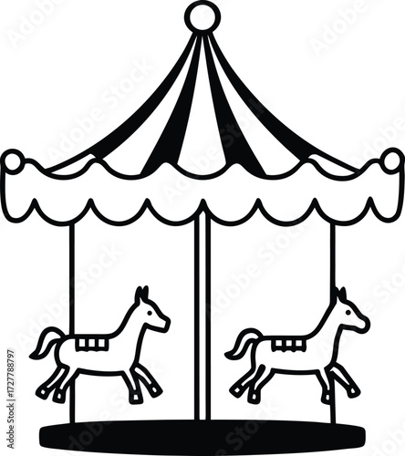 whimsical carousel with decorated animals illustration on transparent background