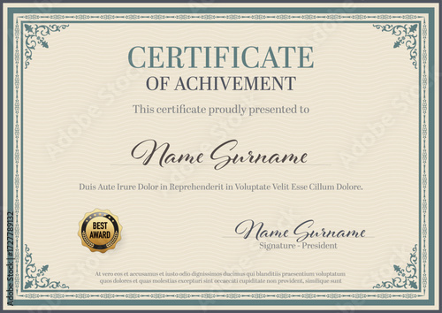 Certificate of Achievement Vintage Ornament Frame