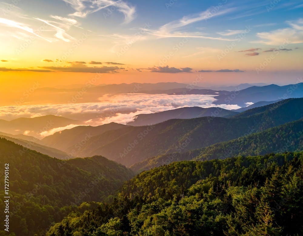 Obraz premium Panoramic mountain vista at sunset