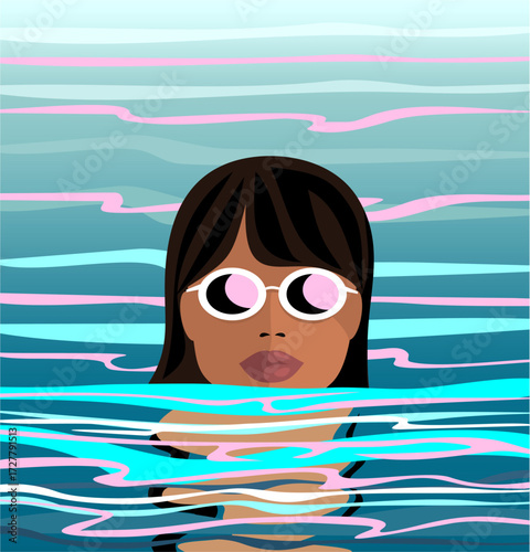 Woman with sunglasses in a swimming pool