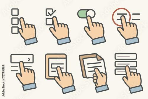 Isometric Hand Gestures. Gestures set icons in modern isometric flat : hand pointing at option, hand checking box, hand sliding toggle, hand circling