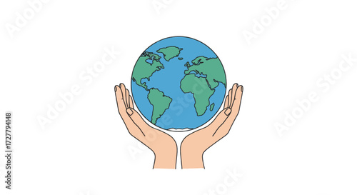 Hands holding the planet Earth, symbolizing care, protection, and global responsibility