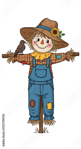  Old-Fashioned Scarecrow with Bird