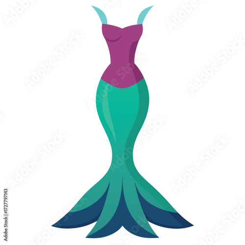 Mermaid tail dress costume design illustration vector art for party halloween and cosplay events