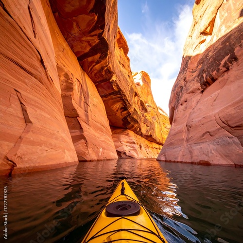 Kayaking through a vibrant sandstone canyon
