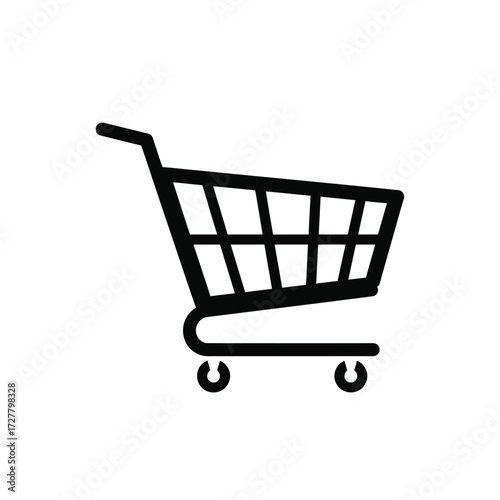 Simple black and white illustration of a shopping cart symbol design