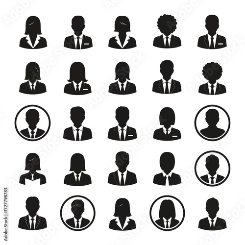 A collection of diverse silhouette figures depicting business professionals and individuals