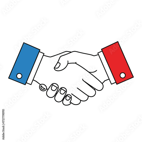 A simple illustration depicting two hands firmly shaking in agreement
